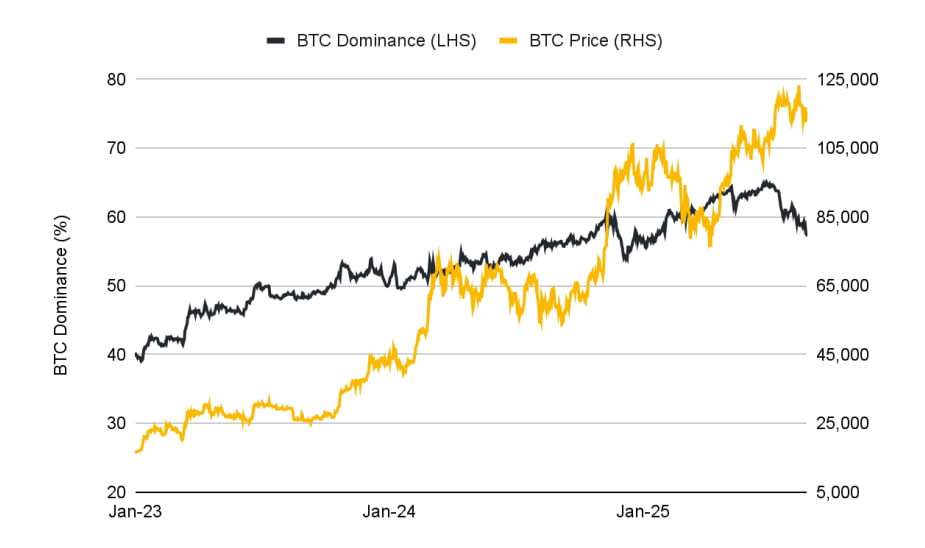 Доминирование биткоина. Источник: Binance Research
